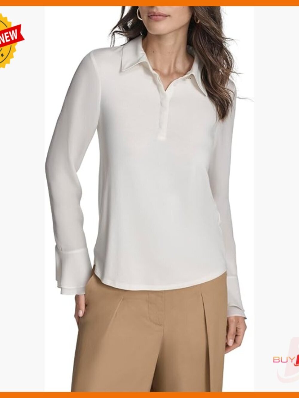 Long Sleeve Blouse with Metallic Button Collar, Work to Weekend Wear